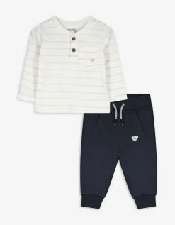 Set van longsleeve en broek - Strepen - wit