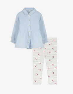 Set van longsleeve en legging - Mousseline - lichtblauw