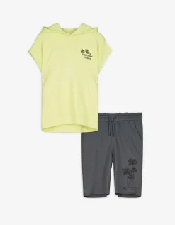 Set van shirt en shorts - Print op rug - lichtgeel