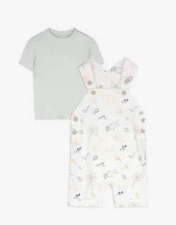 Set van shirt en tuinbroek - Motief all-over - wit