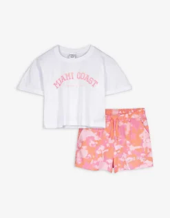 Set van T-shirt en shorts - Motief all-over - wit