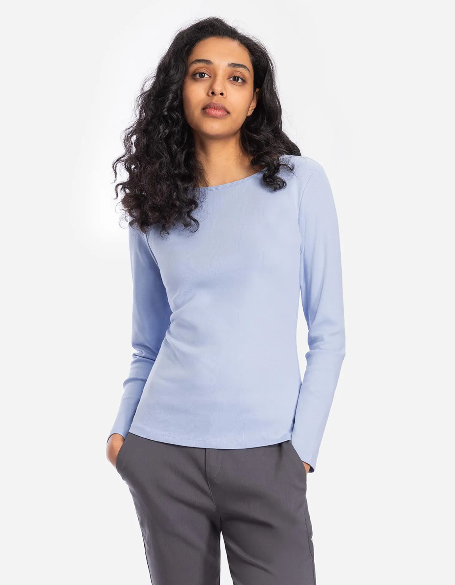 Shirt - Geribde structuur - lichtblauw