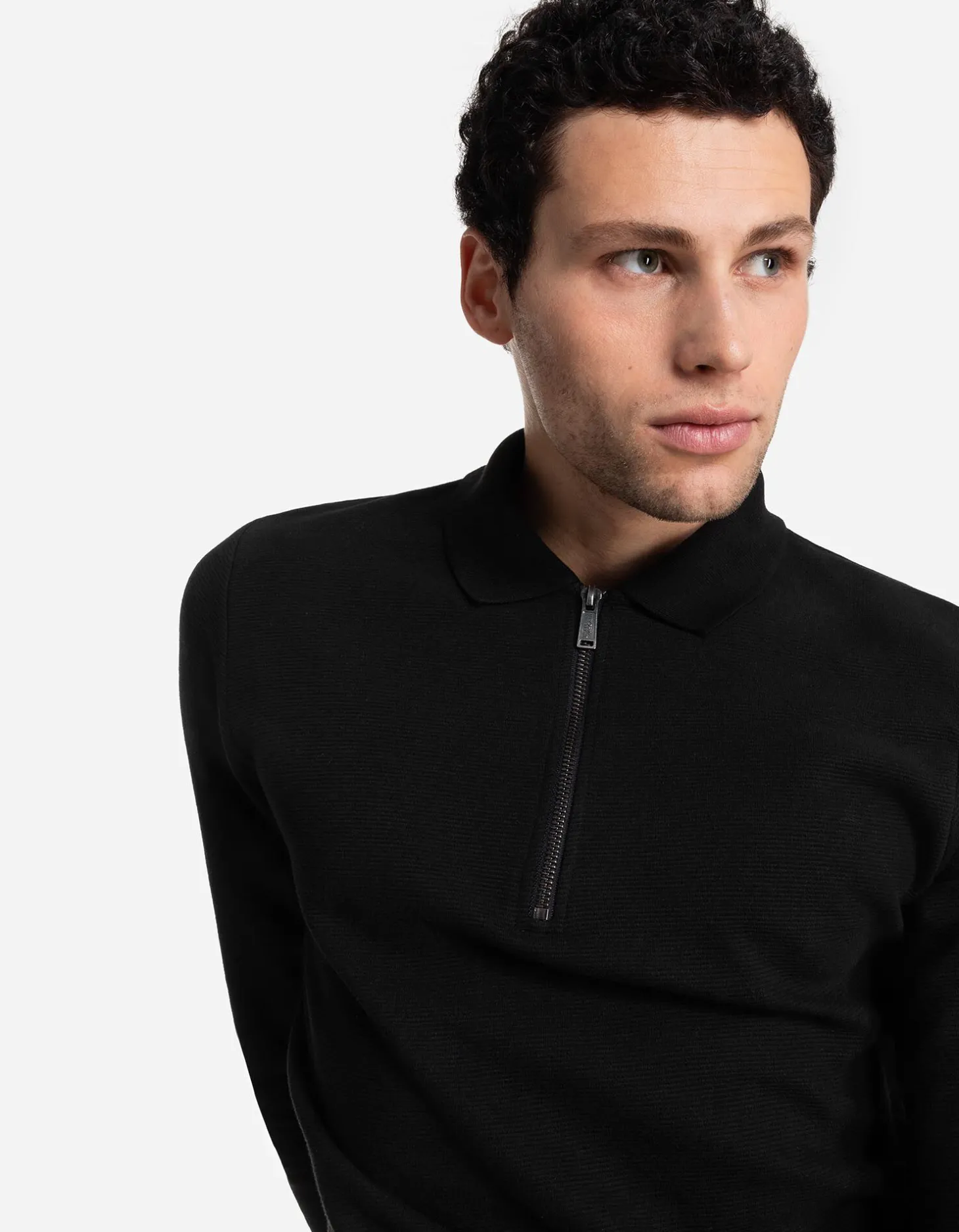 Shirt met lange mouwen - Ritssluiting - zwart
