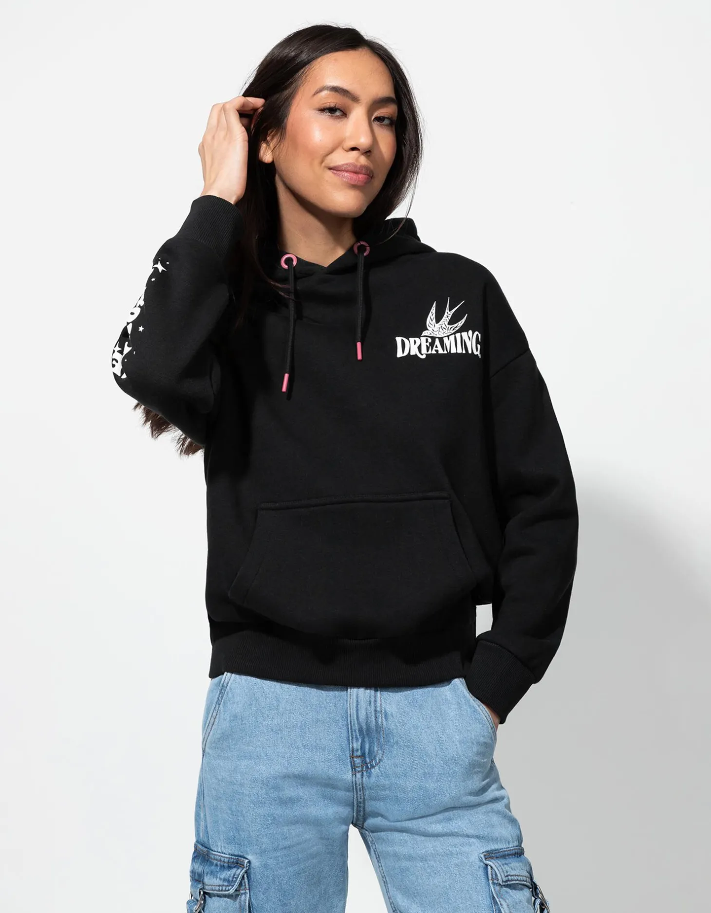 Sweatshirt - Print op rug - zwart