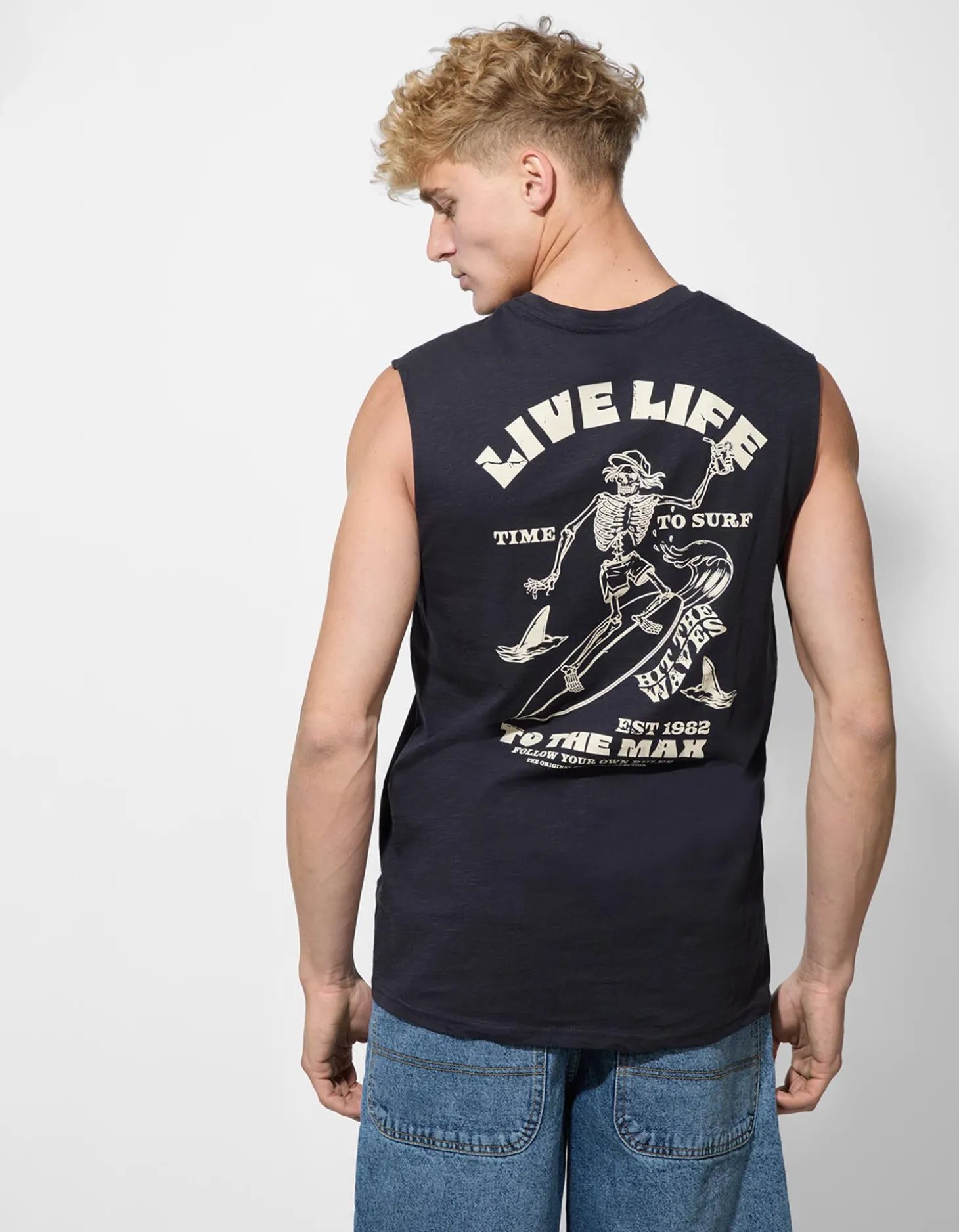 Tanktop - Afdrukken achteraan - donkerblauw