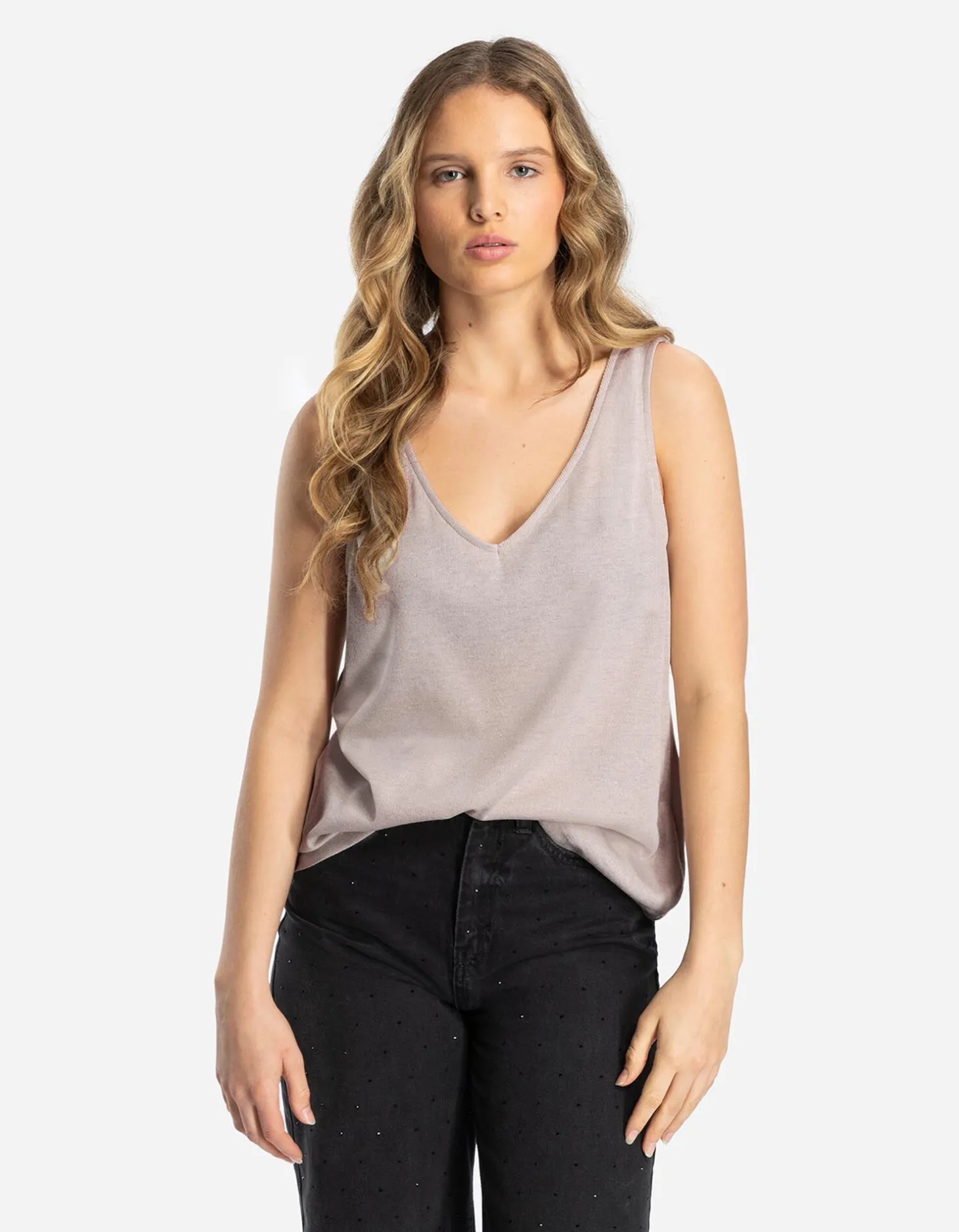 Top - Metallic details - beige