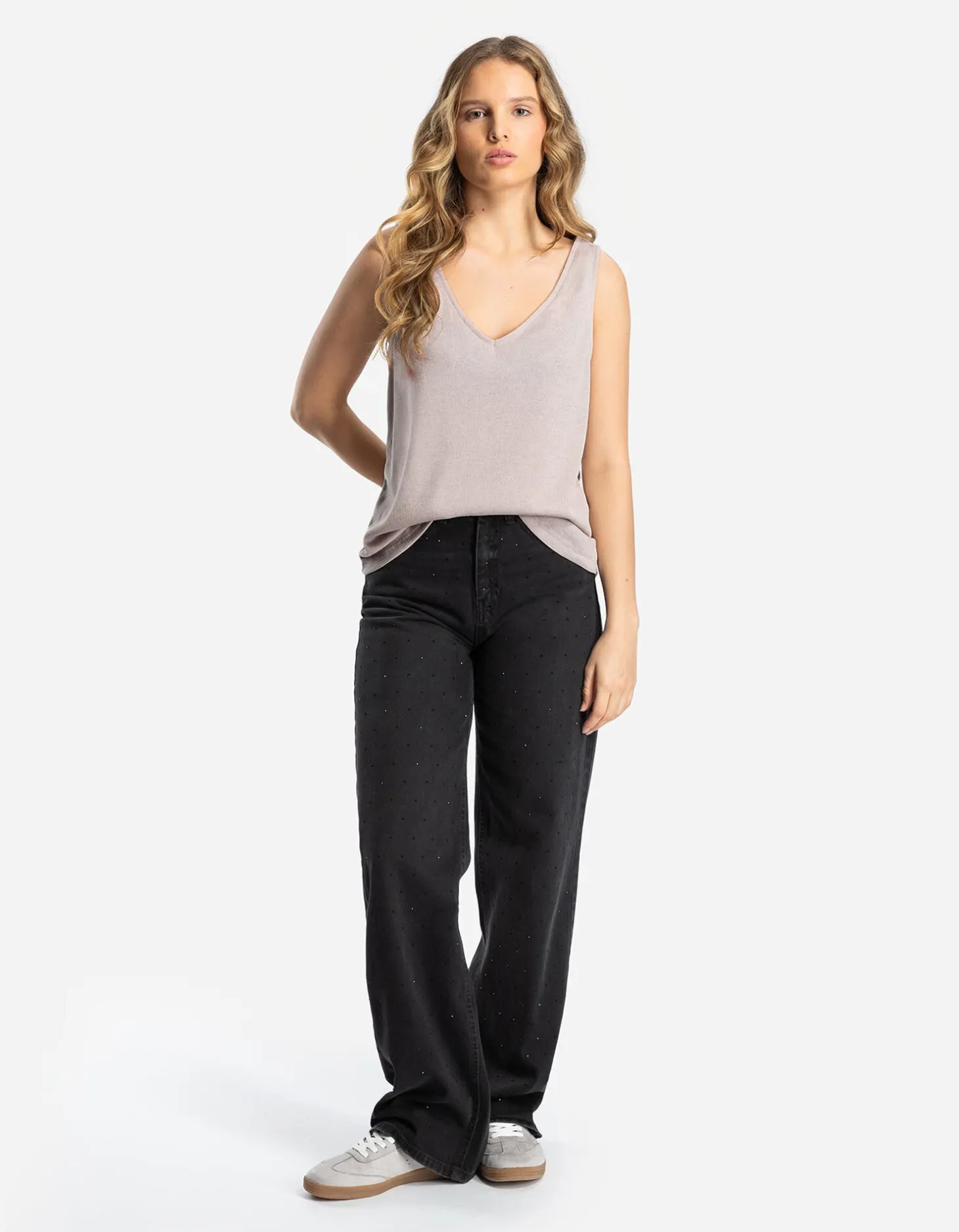Top - Metallic details - beige