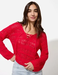 Trui - Gehaakte kant - rood