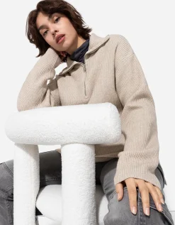 Trui - Ritssluiting - beige