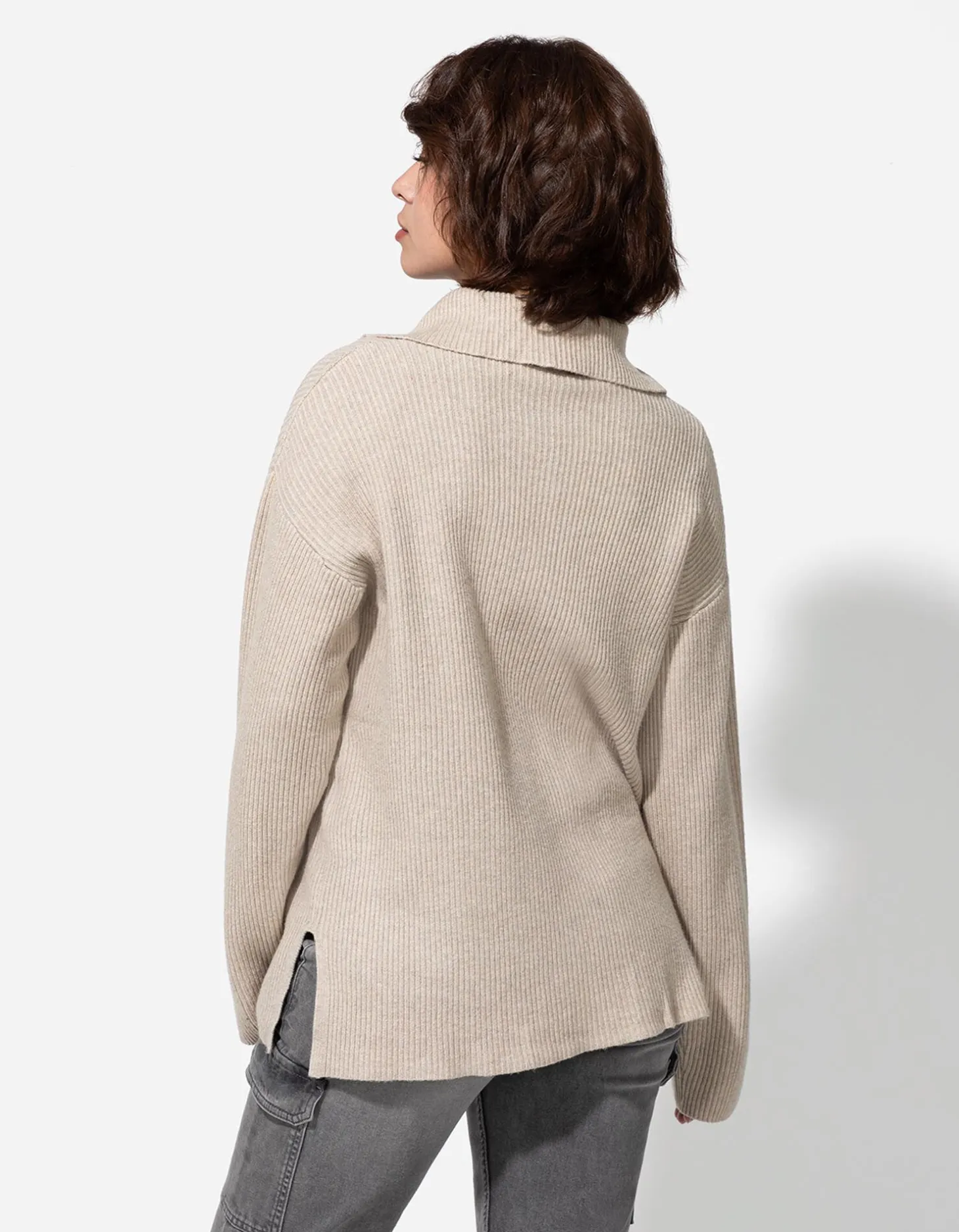 Trui - Ritssluiting - beige