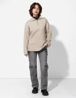 Trui - Ritssluiting - beige