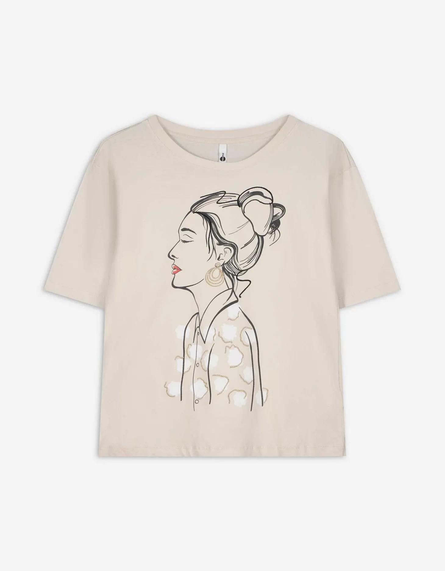 T-shirt - Borduursels - beige