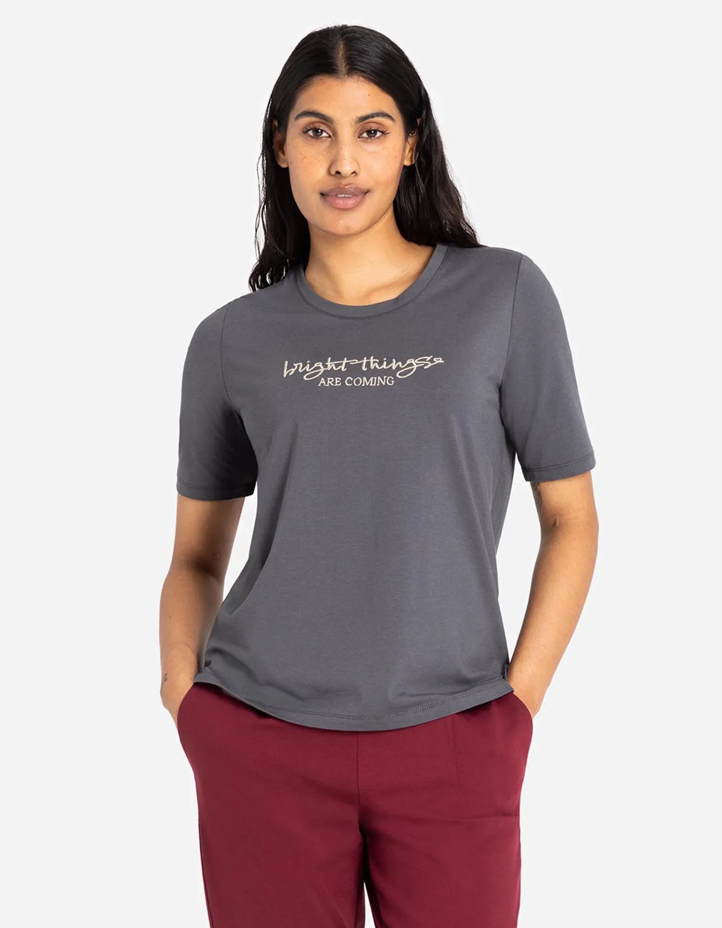 T-shirt - Borduursels - donkergrijs