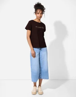 T-shirt - Borduursels - donkerbruin