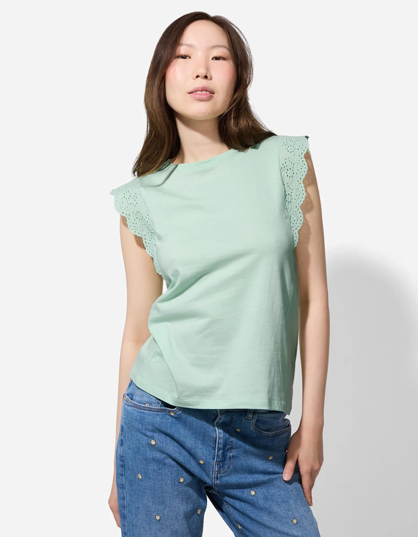 T-shirt - Broderie - groen