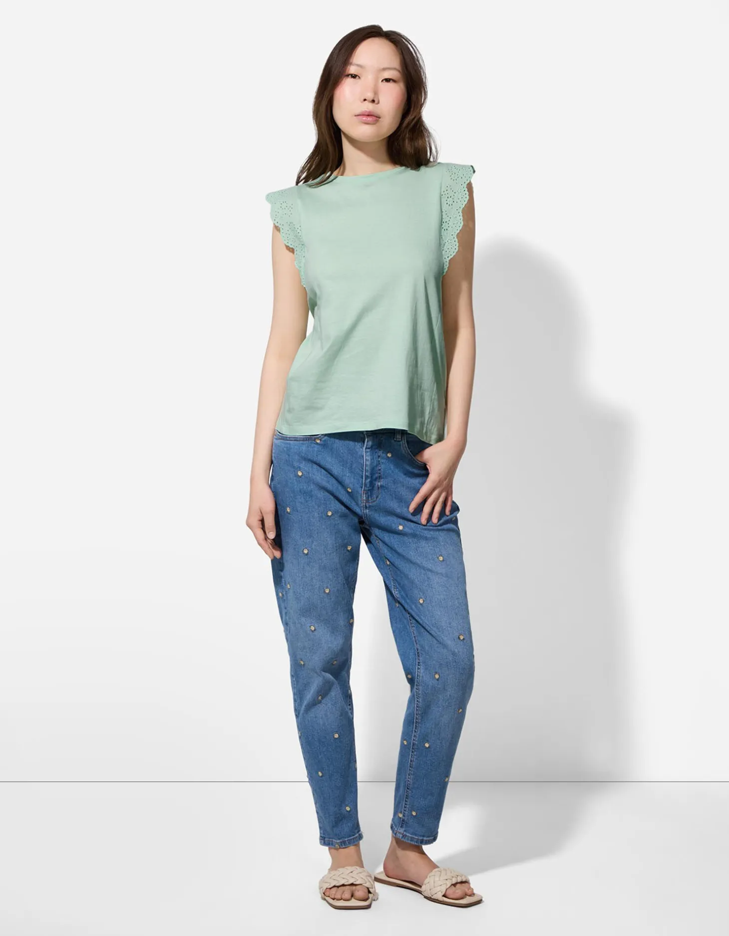 T-shirt - Broderie - groen