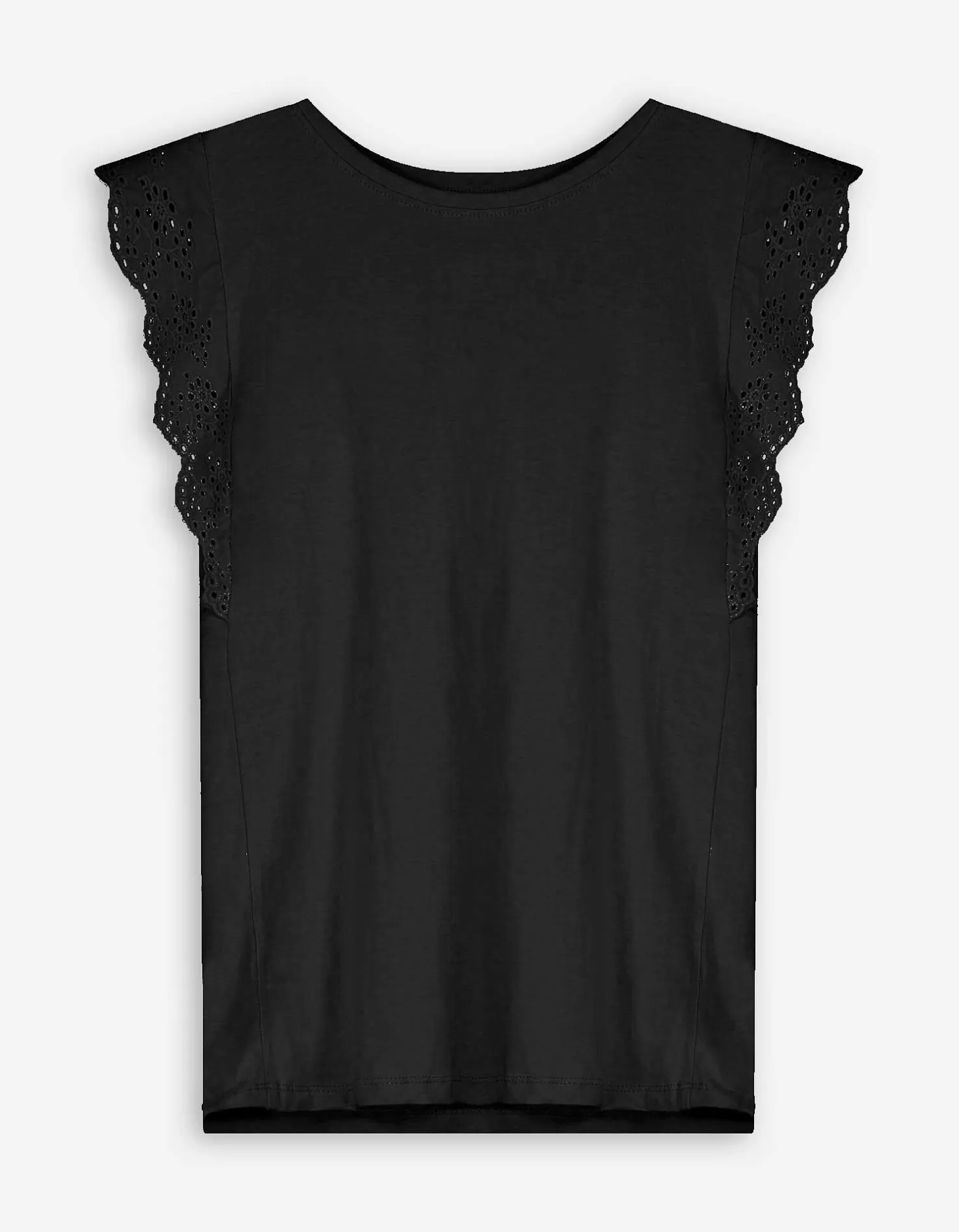 T-shirt - Broderie - zwart