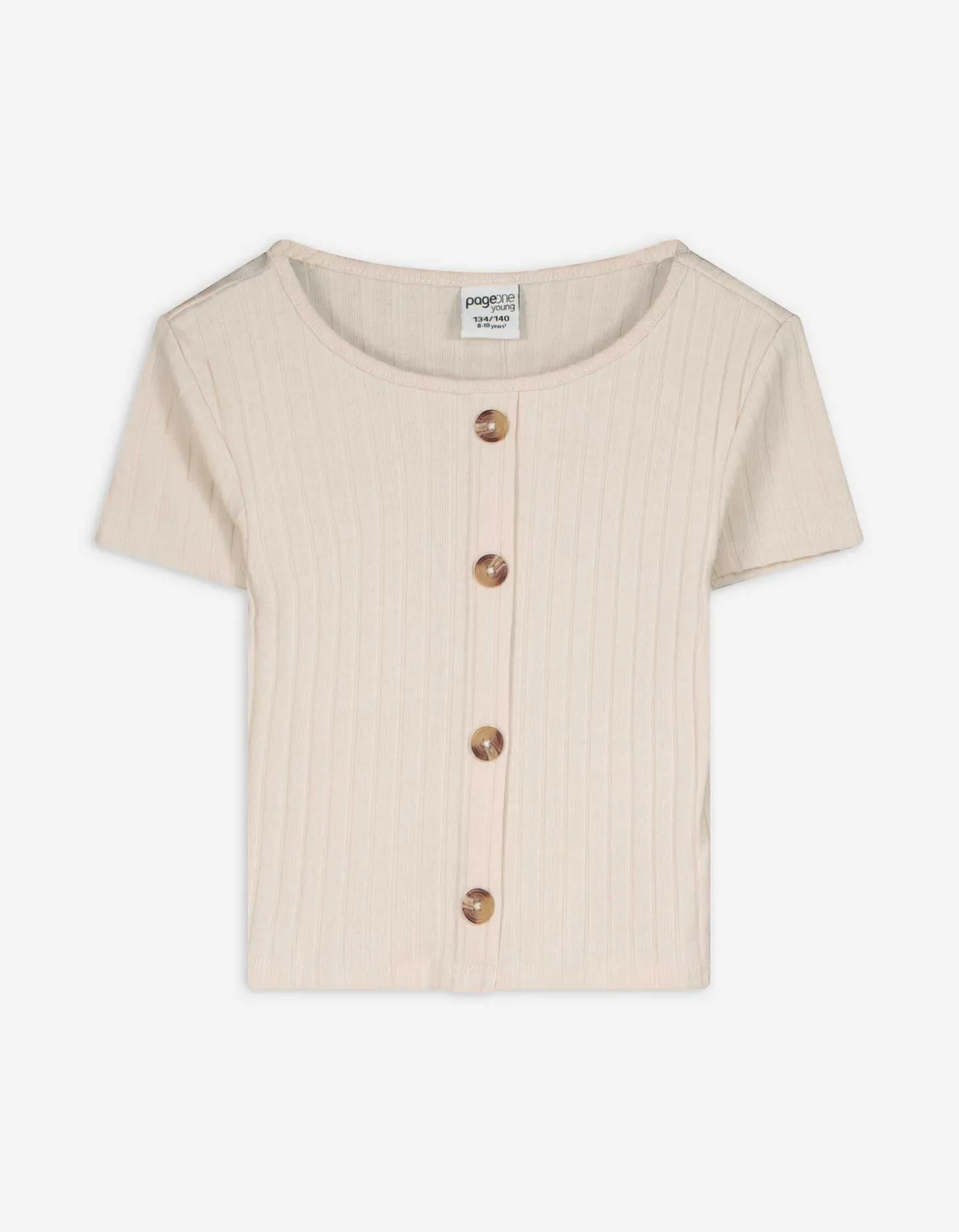 T-shirt - Geribd - beige