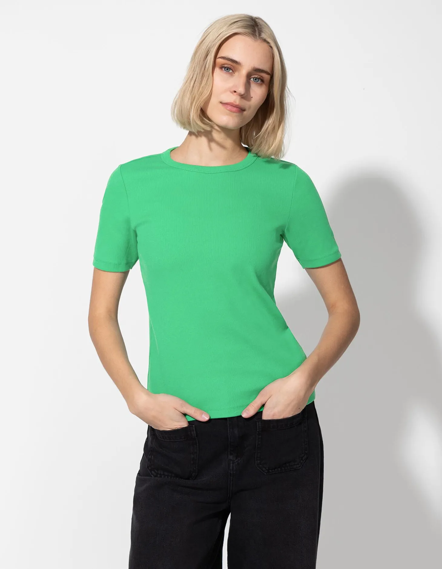 T-shirt - Geribde structuur - groen