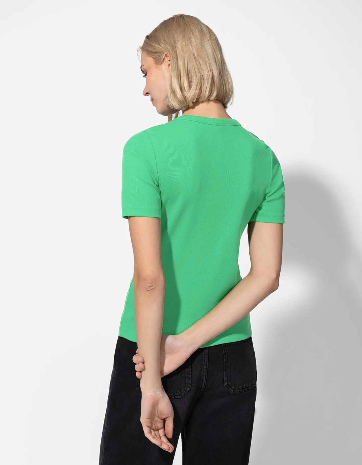 T-shirt - Geribde structuur - groen