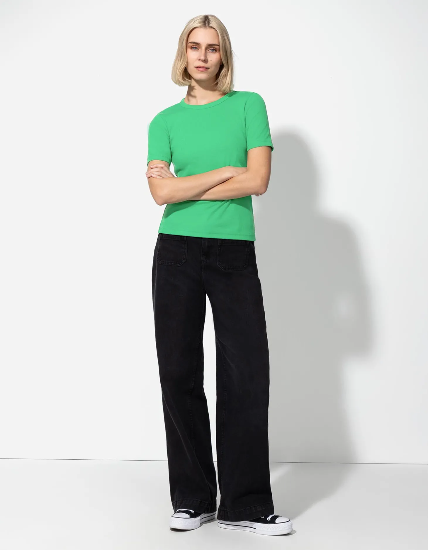 T-shirt - Geribde structuur - groen