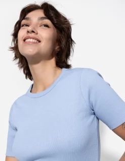 T-shirt - Geribde structuur - lichtblauw