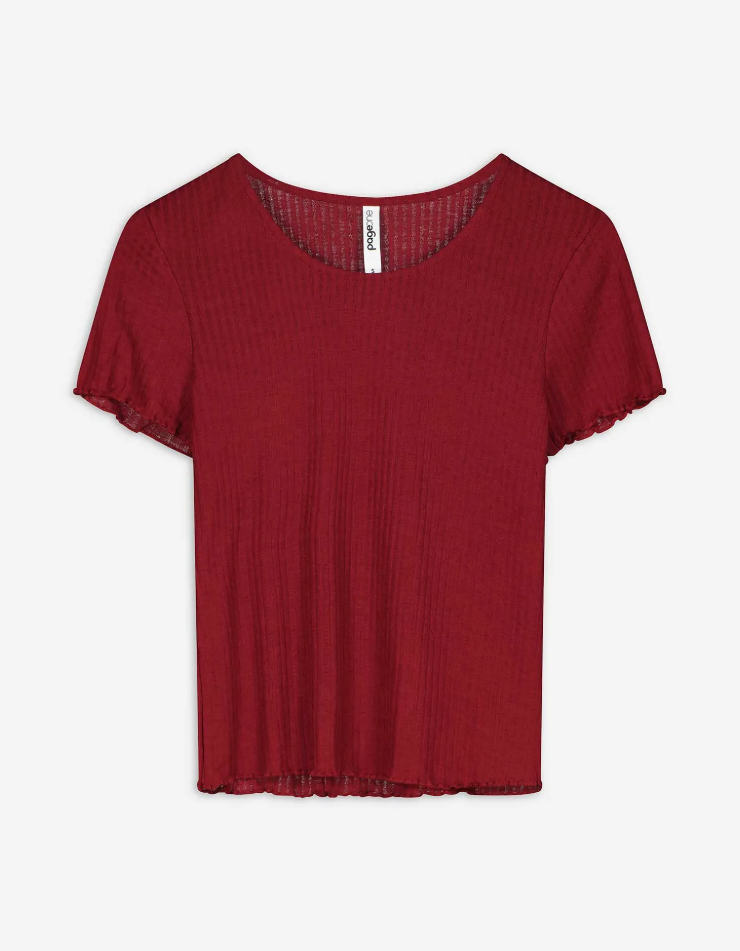 T-shirt - Geribde structuur - donkerrood