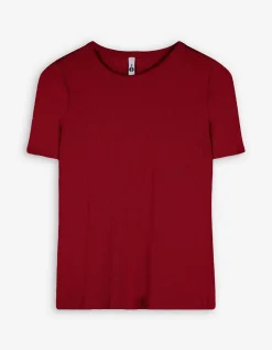 T-shirt - Geribde structuur - donkerrood