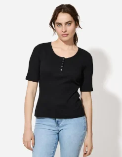 T-shirt - Geribde structuur - zwart