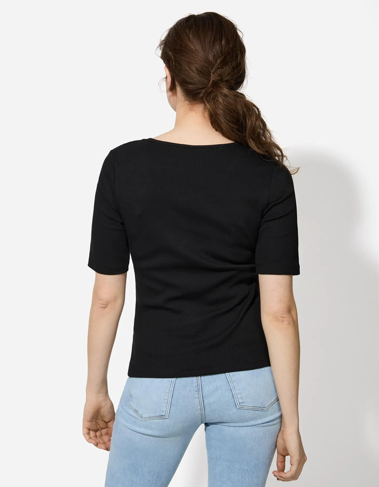 T-shirt - Geribde structuur - zwart