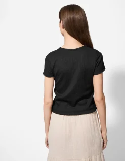 T-shirt - Geribde structuur - zwart
