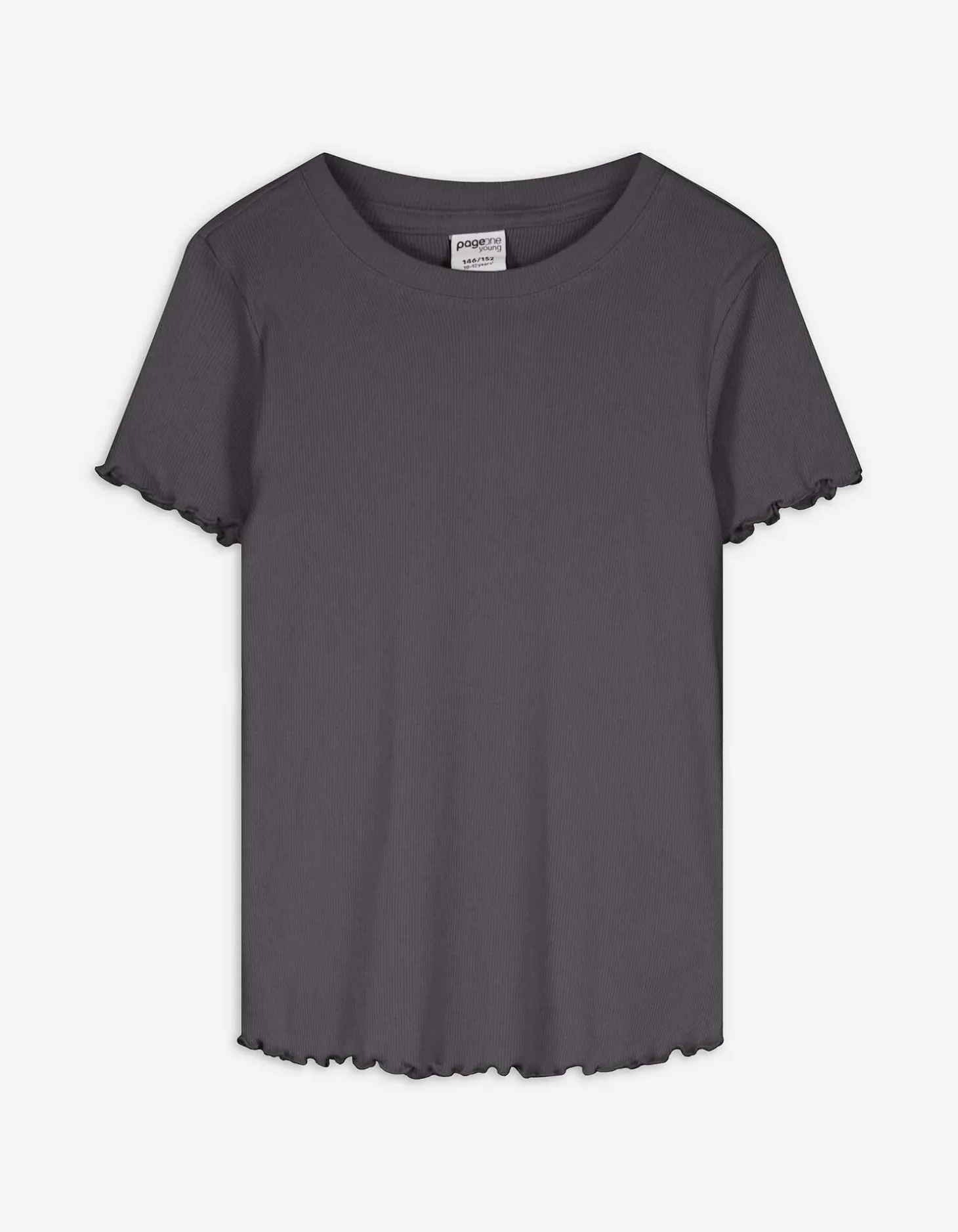 T-shirt - Geribde structuur - donkergrijs