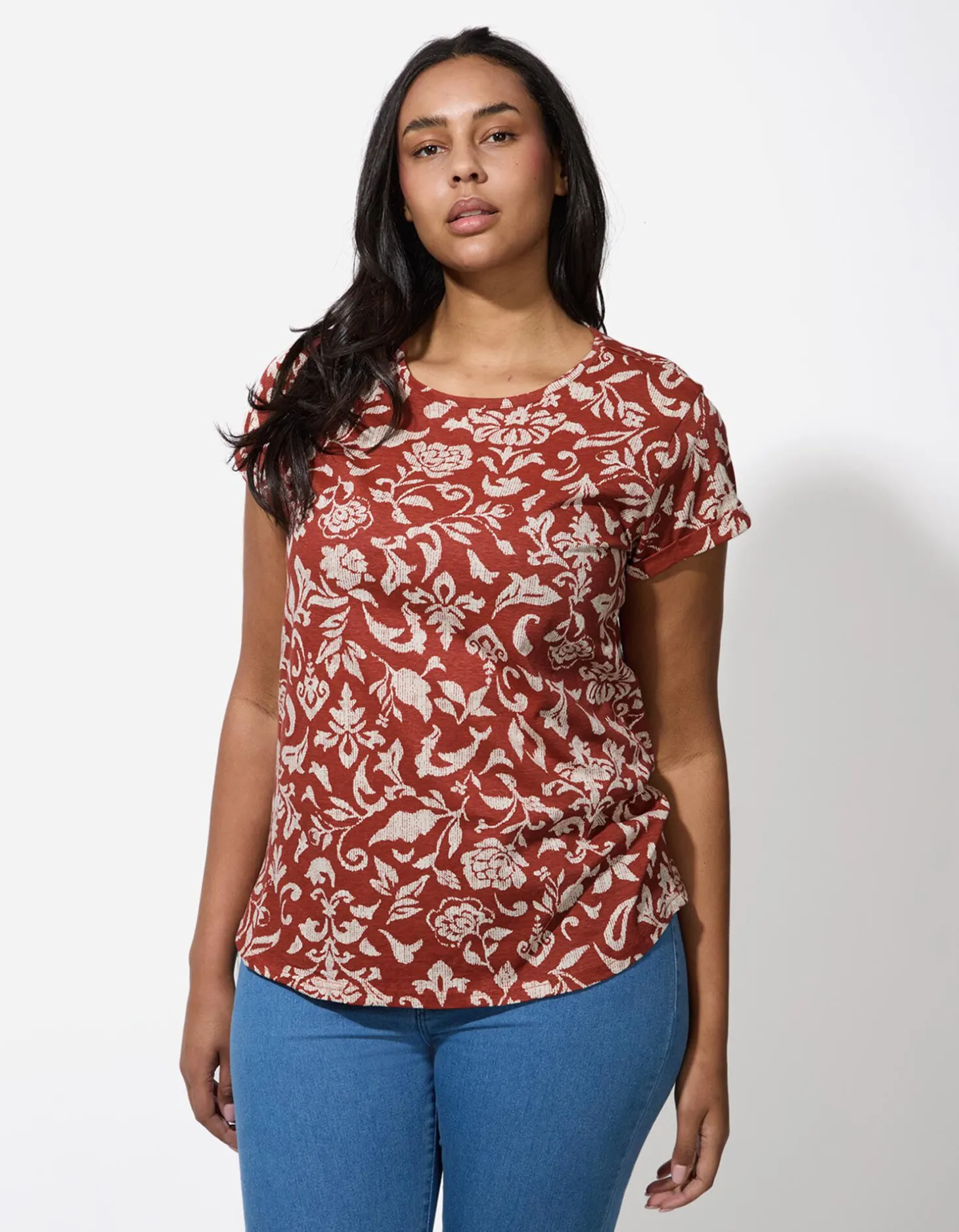 T-shirt - Motief all-over - donkerrood