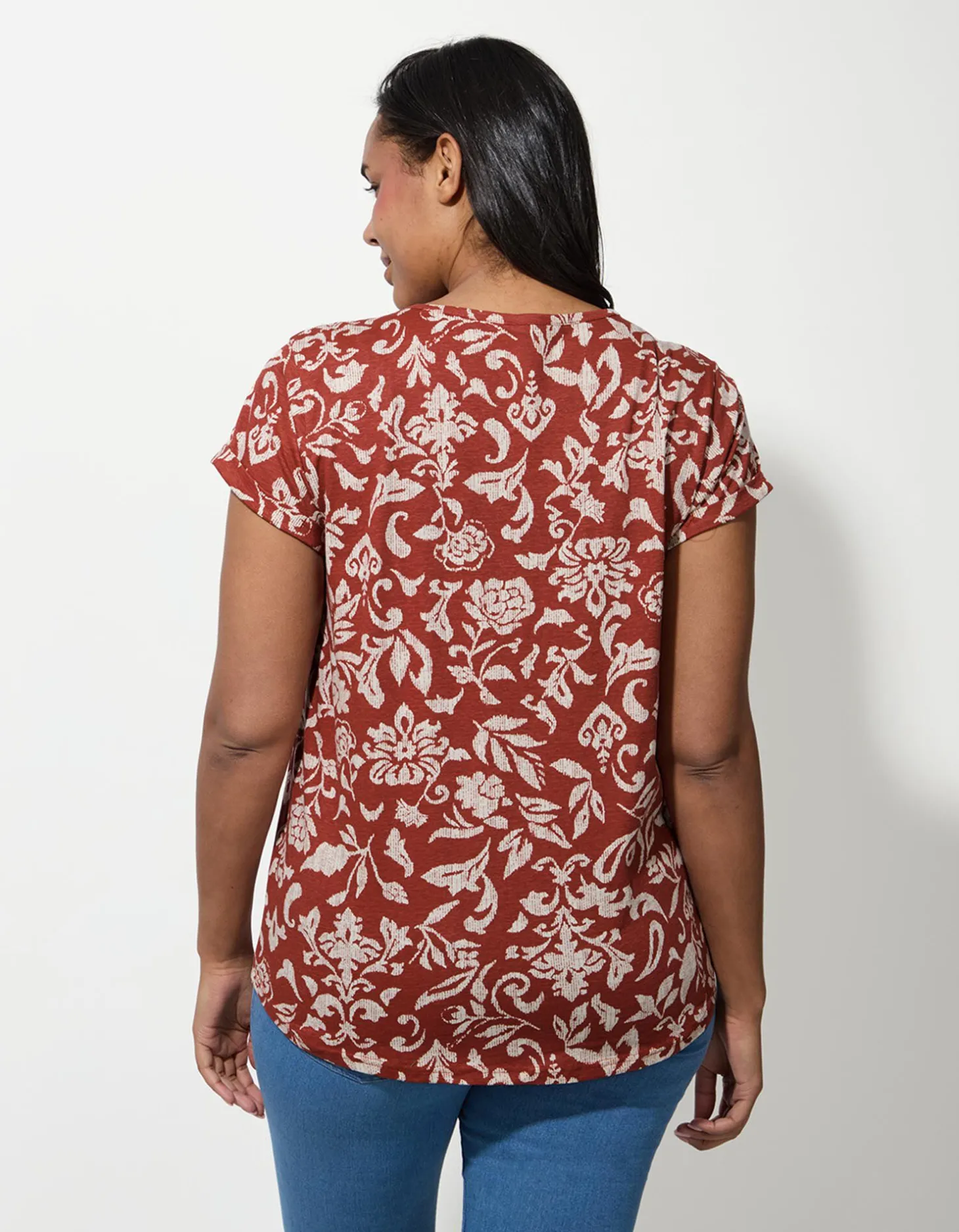 T-shirt - Motief all-over - donkerrood