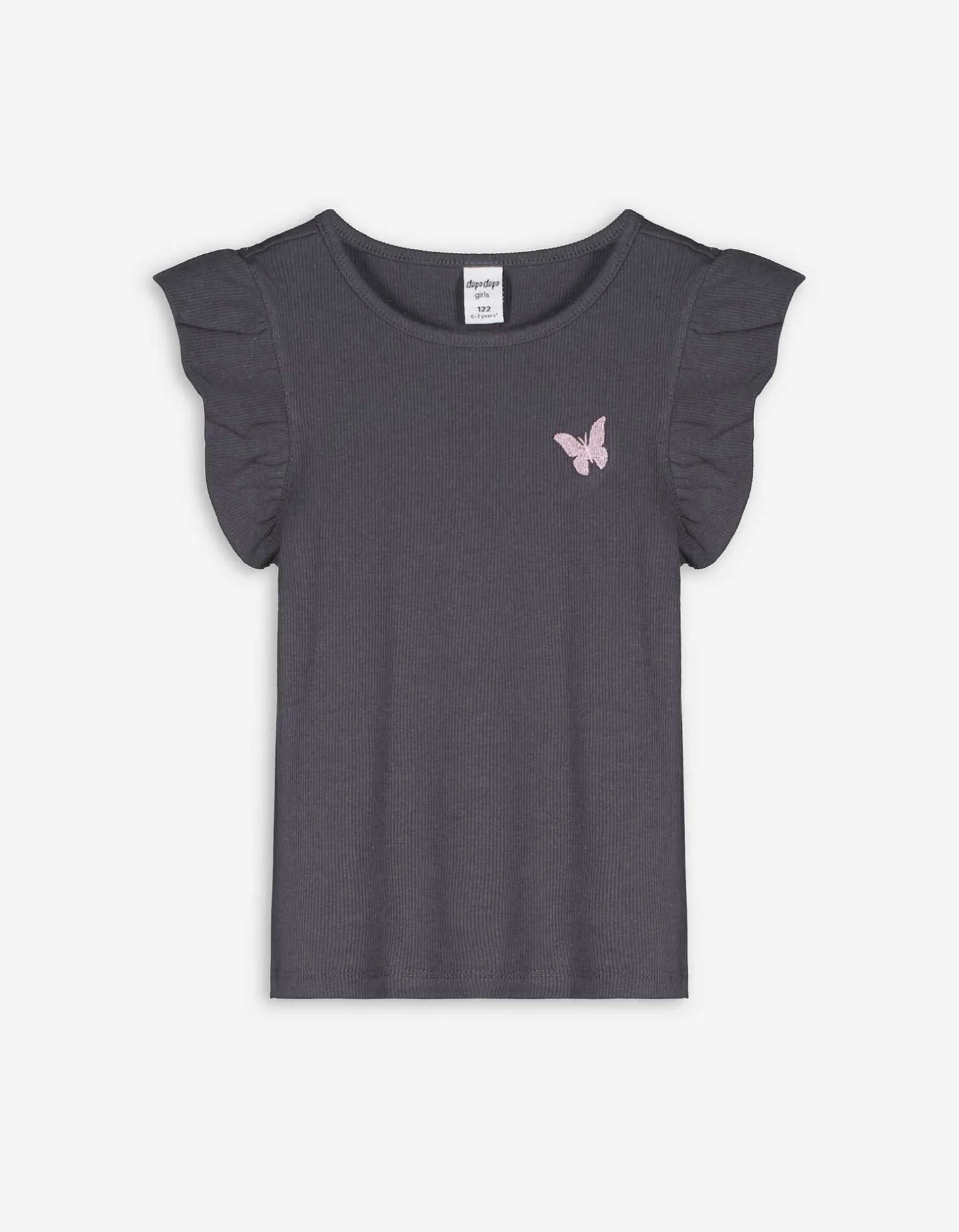 T-shirt - Mouwen met volants - donkergrijs