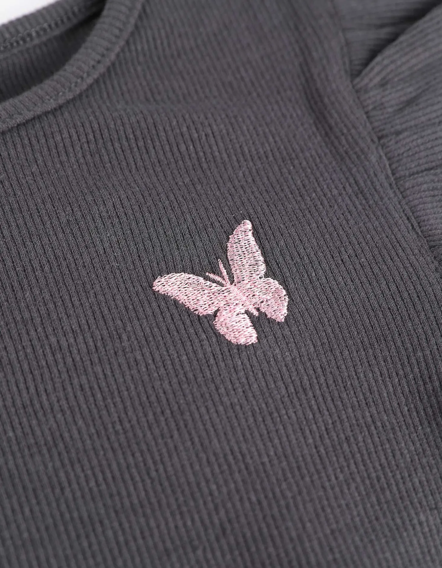 T-shirt - Mouwen met volants - donkergrijs