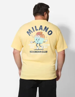 T-shirt - Print op rug - lichtgeel