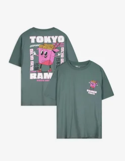 T-shirt - Print op rug - turkoois