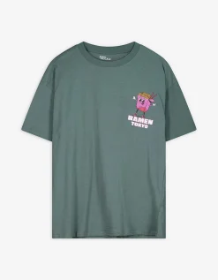 T-shirt - Print op rug - turkoois