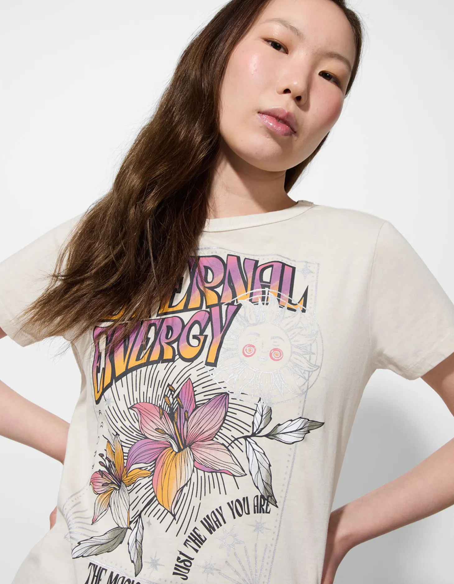 T-shirt - Vooropdruk - beige