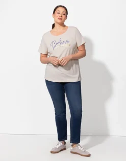 T-shirt - Vooropdruk - beige
