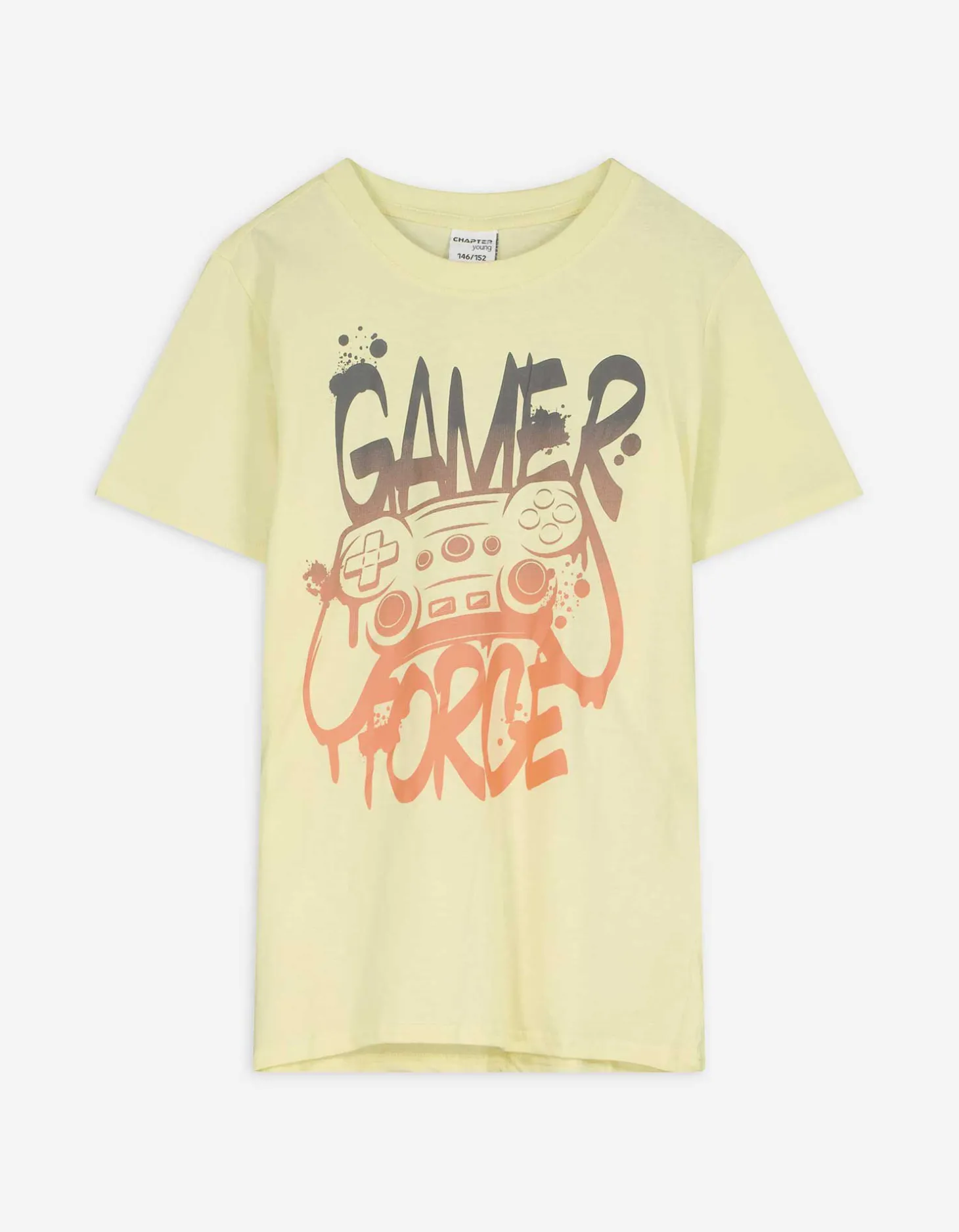 T-shirt - Vooropdruk - lichtgeel